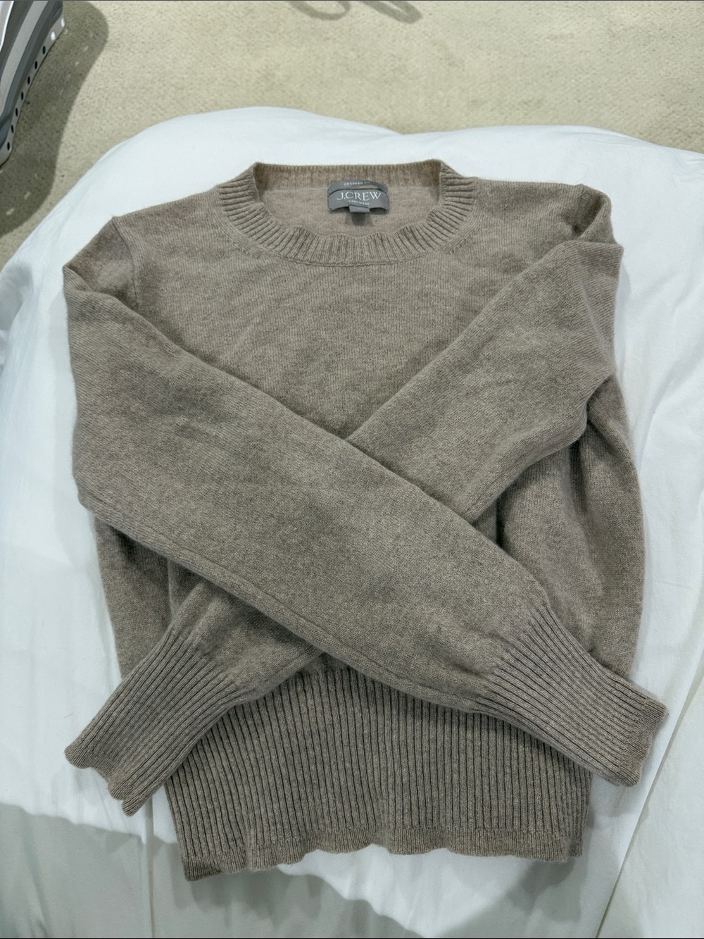 J. Crew Taupe Cropped Crewneck Cashmere Sweater